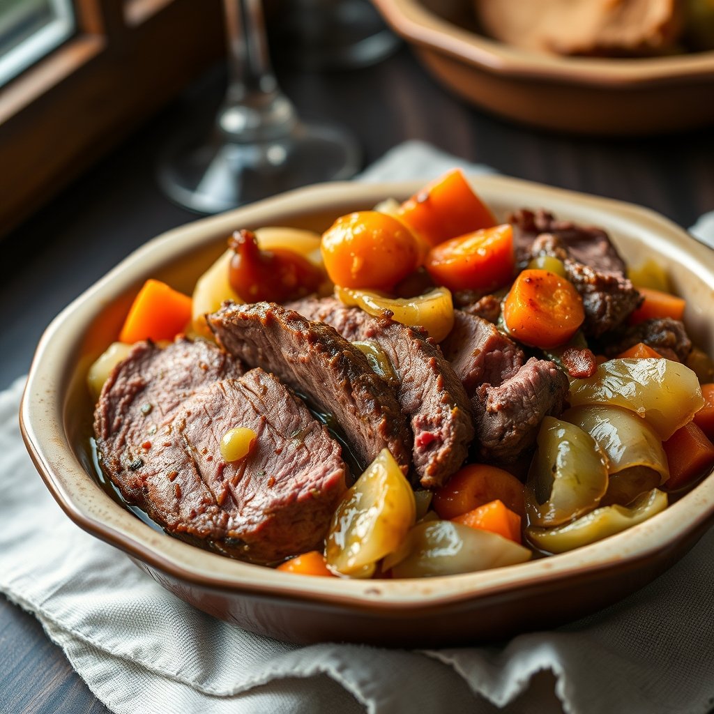 Tender Slow Braised Corned Beef and Cabbage